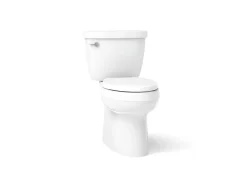 Two-piece elongated toilet with skirted trapway, 1.28 gpf