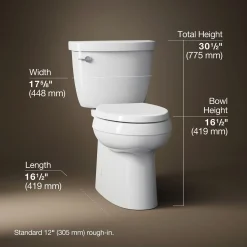 Two-piece elongated toilet with skirted trapway, 1.28 gpf