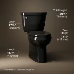 Two-piece elongated toilet with skirted trapway, 1.28 gpf