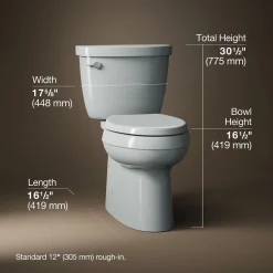 Two-piece elongated toilet with skirted trapway, 1.28 gpf