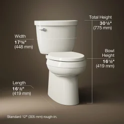 Two-piece elongated toilet with skirted trapway, 1.28 gpf
