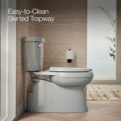 Two-piece elongated toilet with skirted trapway, 1.28 gpf