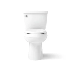 Two-piece elongated toilet with skirted trapway, 1.28 gpf