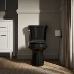 Two-piece elongated toilet with concealed trapway, 1.28 gpf