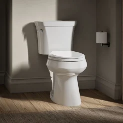 Two-piece elongated toilet with concealed trapway, 1.28 gpf
