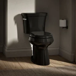 Two-piece elongated toilet with concealed trapway, 1.28 gpf