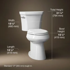 Two-piece elongated toilet with concealed trapway, 1.28 gpf