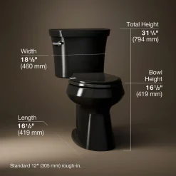 Two-piece elongated toilet with concealed trapway, 1.28 gpf