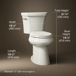Two-piece elongated toilet with concealed trapway, 1.28 gpf