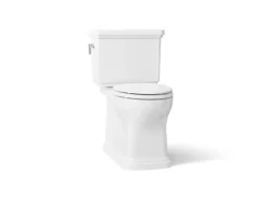 Two-piece elongated toilet with skirted trapway, 1.28 gpf