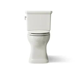 Two-piece elongated toilet with skirted trapway, 1.28 gpf