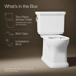 Two-piece elongated toilet with skirted trapway, 1.28 gpf
