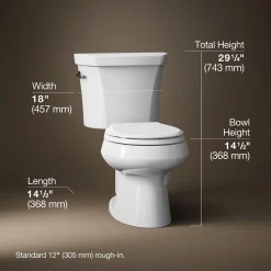 Two-piece round-front toilet, dual-flush