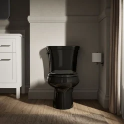 Two-piece round-front toilet, dual-flush