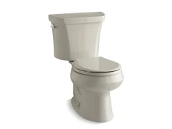 Two-piece round-front toilet, dual-flush
