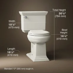 Two-piece round-front toilet, 1.28 gpf