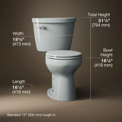 Two-piece round-front toilet, 1.28 gpf