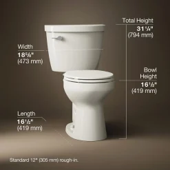 Two-piece round-front toilet, 1.6 gpf
