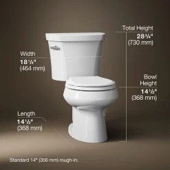Two-piece round-front toilet, 1.28 gpf