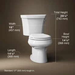 Two-piece round-front toilet, 1.28 gpf