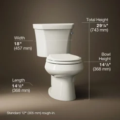 Two-piece round-front toilet, 1.28 gpf