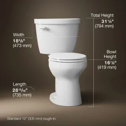 Two-piece round-front toilet, 1.6 gpf
