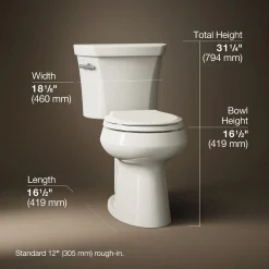Two-piece round-front toilet, 1.28 gpf