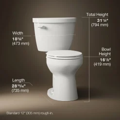 Two-piece round-front toilet, 1.28 gpf