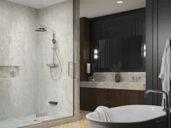 Two-way exposed thermostatic valve with shower column for rainhead and handshower