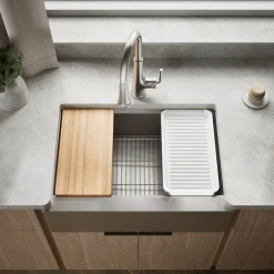29-1/2" undermount single-bowl farmhouse workstation kitchen sink