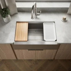 32-1/2" undermount single-bowl farmhouse workstation kitchen sink