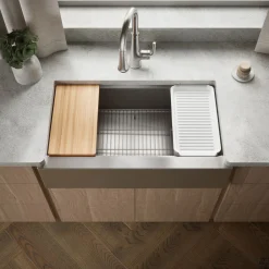 35-1/2" undermount single-bowl farmhouse workstation kitchen sink
