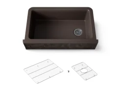 34" undermount single-bowl farmhouse kitchen sink with faceted design