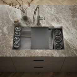 33-3/4" undermount single-bowl workstation kitchen sink
