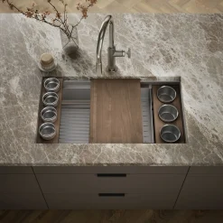 33-3/4" undermount single-bowl workstation kitchen sink