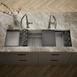 57-3/4" undermount single-bowl workstation kitchen sink