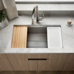 32" undermount single-bowl workstation kitchen sink