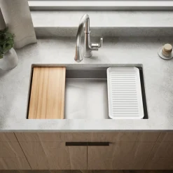 32" undermount single-bowl workstation kitchen sink
