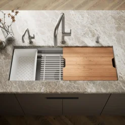 44" undermount single-bowl workstation kitchen sink