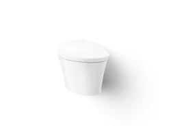 Wall-hung compact elongated smart toilet bowl, dual-flush