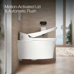 Wall-hung compact elongated smart toilet bowl, dual-flush