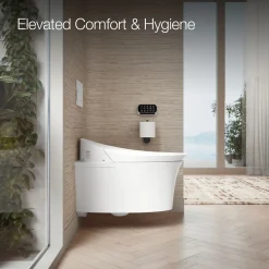 Wall-hung compact elongated smart toilet bowl, dual-flush