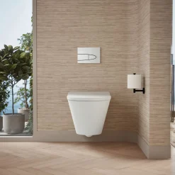 Wall-hung round-front toilet, dual-flush