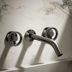 Wall-mount bathroom sink faucet Industrial handle trim