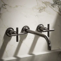 Wall-mount bathroom sink faucet trim with Cross handles, 1.2 gpm