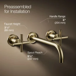 Wall-mount bathroom sink faucet trim with Cross handles, 1.2 gpm