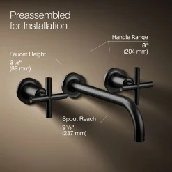 Wall-mount bathroom sink faucet trim with Cross handles, 1.2 gpm