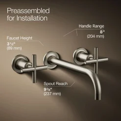 Wall-mount bathroom sink faucet trim with Cross handles, 1.2 gpm