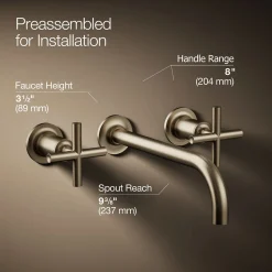 Wall-mount bathroom sink faucet trim with Cross handles, 1.2 gpm