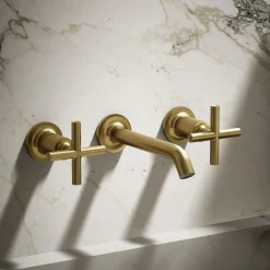 Wall-mount bathroom sink faucet trim with Cross handles, 1.2 gpm